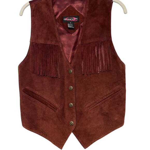 Quarters vtg burgundy suede fringe western vest Size S - Picture 1 of 7